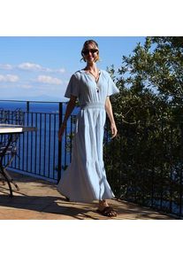 LANDS' END Stufen-Maxikleid aus Musselin f&uuml;r Damen in Petite-Gr&ouml;&szlig;e, Damen, size: petite, Blau, Baumwolle, by Lands' End