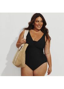 LANDS' END Shape-Badeanzug mit V-Ausschnitt SLENDER in E-Cup, Damen, size: regular, Schwarz, Elasthan/Nylon-Mischung, by Lands' End