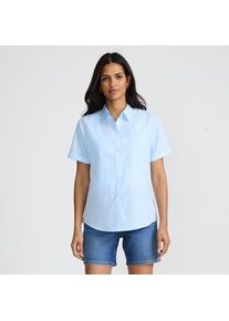 LANDS' END Supima B&uuml;gelfrei-Bluse mit kurzen &Auml;rmeln f&uuml;r Damen in Petite-Gr&ouml;&szlig;e, Damen, size: petite, Blau, Baumwolle, by Lands' End