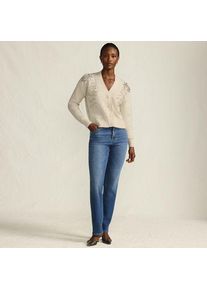 LANDS' END Bestickter Cardigan mit V-Ausschnitt f&uuml;r Damen, Damen, size: regular, Elfenbein, Polyester/Polyacryl/Polyester-Mischung, by Lands' End