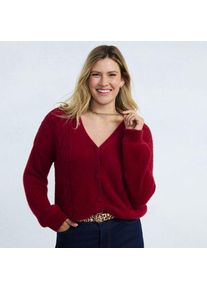 LANDS' END Zopfmuster-Cardigan aus Wimperngarn f&uuml;r Damen, Damen, size: regular, Rot, Nylon, by Lands' End