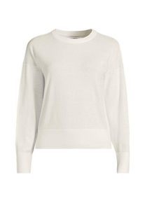 LANDS' END Feinstrick-Baumwollpullover mit unterlegtem Ausschnitt in Plus-Gr&ouml;&szlig;e, Damen, size: plus, Elfenbein, Baumwolle, by Lands' End