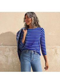LANDS' END Gestreiftes Baumwollshirt mit 3/4-&Auml;rmeln f&uuml;r Damen, Damen, size: regular, Blau, Baumwolle, by Lands' End