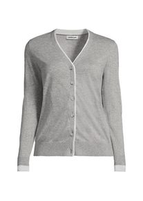 LANDS' END Feinstrick-Baumwollcardigan mit unterlegtem Ausschnitt, Damen, size: regular, Grau, Baumwolle, by Lands' End