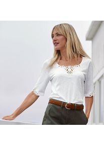 LANDS' END Flammgarn-Shirt mit Lochspitze f&uuml;r Damen, Damen, size: regular, Wei&szlig;, Baumwolle, by Lands' End