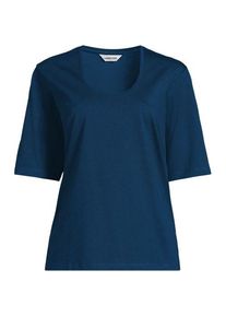 LANDS' END Supima-Shirt mit tiefem Rundausschnitt in Petite-Gr&ouml;&szlig;e, Damen, size: petite, Blau, Baumwolle, by Lands' End