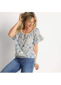 LANDS' END Baumwollbluse mit R&uuml;schen&auml;rmeln f&uuml;r Damen, Damen, size: regular, Blau, Baumwolle, by Lands' End