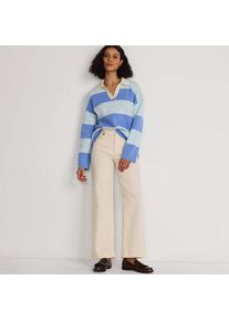 LANDS' END Feinstrick-Polopullover mit Rugbystreifen, Damen, size: regular, Blau, Baumwolle, by Lands' End