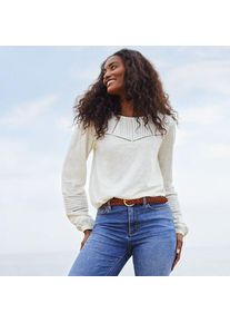 LANDS' END Flammgarn-Shirt mit Biesen-Verzierung f&uuml;r Damen, Damen, size: regular, Elfenbein, Baumwolle, by Lands' End