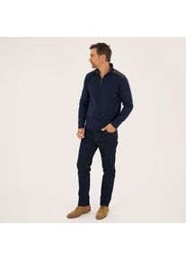 LANDS' END Harris Tweed Rippstrick-Pullover mit Rei&szlig;verschluss, Herren, size: regular, Blau, Baumwolle/Polyester/Baumwoll-Mischung, by Lands' End