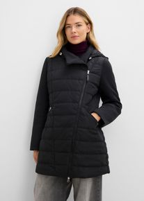 bonprix Steppjacke, schwarz, Gr.56, Figurschmeichelnde Jacke mit asymmetrischem Rei&szlig;erverschluss und &Auml;rmeln