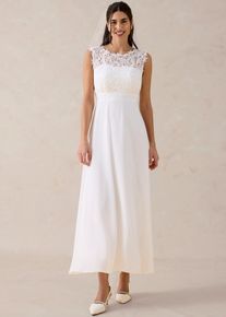 bonprix Abend-Maxikleid mit Spitze, wei&szlig;, Gr.40, Edles Abendkleid mit R&uuml;cken-Cut-Out und Verzierungen aus Spitze