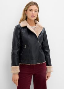 bonprix Lederimitat-Jacke gef&uuml;ttert, schwarz, Gr.48, Modern gef&uuml;tterte Lederimitat-Jacke, 91% Polyester (recycelt)