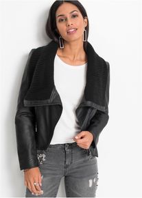 bonprix Lederimitat-Jacke mit Schalkragen, schwarz, Gr.50, Feminine Kurzjacke mit modischen Zierdetails