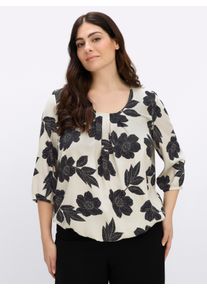sheego Gro&szlig;e Gr&ouml;&szlig;en Schlupfbluse mit gro&szlig;en Bl&uuml;ten, champagner-schwarz-bedruckt, Gr&ouml;&szlig;e 48 - Damen