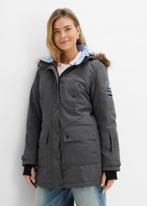 bonprix wasserdichte Funktions-Outdoor-Longjacke mit Kapuze, grau, Gr.56, Praktische Regenjacke mit abnehmbarer Kapuze f&uuml;r Outdoor-Aktivit&auml;ten