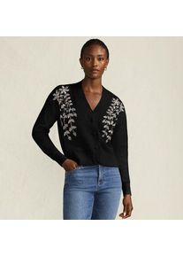 LANDS' END Bestickter Cardigan mit V-Ausschnitt f&uuml;r Damen, Damen, size: regular, Schwarz, Polyester/Polyacryl/Polyester-Mischung, by Lands' End