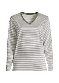 LANDS' END Supima&reg; Langarm-Shirt mit V-Ausschnitt f&uuml;r Damen in Petite-Gr&ouml;&szlig;e, Damen, size: petite, Gr&uuml;n, Baumwolle, by Lands' End