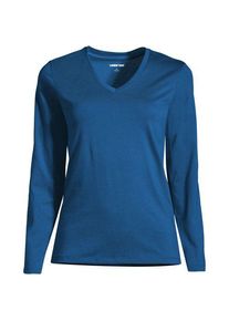 LANDS' END Supima&reg; Langarm-Shirt mit V-Ausschnitt f&uuml;r Damen, Damen, size: regular, Blau, Baumwolle, by Lands' End