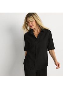 LANDS' END Kurz&auml;rmeliges Crinkle-Hemd f&uuml;r Damen, Damen, size: regular, Schwarz, Nylon/Viskose, by Lands' End