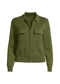 LANDS' END Feinstrick-Blazer mit Rei&szlig;verschluss f&uuml;r Damen, Damen, size: regular, Gr&uuml;n, Baumwolle, by Lands' End