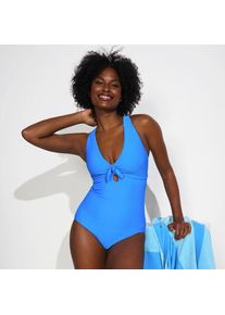 LANDS' END Gerippter Badeanzug mit Schn&uuml;rung am R&uuml;cken, hohes Bein f&uuml;r Damen, Damen, size: regular, Blau, Elasthan/Nylon-Mischung, by Lands' End