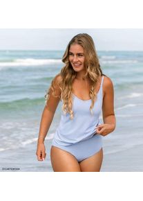 LANDS' END Tankinitop mit Tulpensaum chlorresistent f&uuml;r Damen, Damen, size: regular, Blau, Nylon-Mischung, by Lands' End
