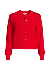 LANDS' END Kurzer Feinstrick-Cardigan aus Baumwolle f&uuml;r Damen, Damen, size: regular, Rot, Baumwolle, by Lands' End