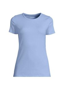 LANDS' END Feinripp-Shirt mit Rundhalsausschnitt und kurzen &Auml;rmeln f&uuml;r Damen, Damen, size: regular, Blau, Baumwolle/Elasthan, by Lands' End
