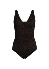 LANDS' END Gemusterter Shape-Badeanzug mit V-Ausschnitt SLENDER, Damen, size: regular, Braun, Elasthan/Nylon-Mischung, by Lands' End