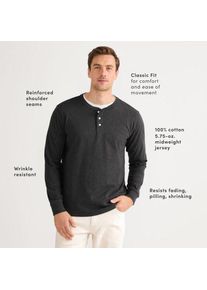 LANDS' END Super-T Langarm-Henleyshirt f&uuml;r Herren, Classic Fit, Herren, size: regular, Schwarz, Baumwolle, by Lands' End