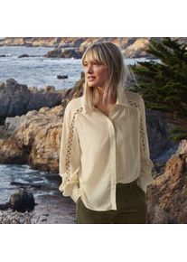 LANDS' END Geraffte Bluse aus Voile mit Spitzeneins&auml;tzen f&uuml;r Damen, Damen, size: regular, Beige, Baumwoll-Mischung/Viskose-Mischung, by Lands' End