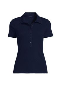 LANDS' END Feinripp-Poloshirt mit Lochmusterkragen, Damen, size: regular, Blau, Baumwoll-Mischung, by Lands' End