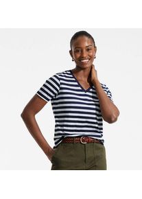 LANDS' END Supima Kurzarm-Shirt mit V-Ausschnitt f&uuml;r Damen, Damen, size: regular, Blau, Baumwolle, by Lands' End