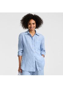 LANDS' END Langes Oversized Premium Reinleinen-Hemd in Petite-Gr&ouml;&szlig;e, Damen, size: petite, Blau, Leinen, by Lands' End