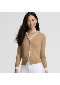 LANDS' END Feinstrick-Baumwollcardigan mit unterlegtem Ausschnitt, Damen, size: regular, Beige, Baumwolle, by Lands' End