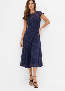 bonprix Spitzenkleid, blau, Gr.54, Bezauberndes Spitzenkleid in Midi-L&auml;nge mit bestickten Pailletten