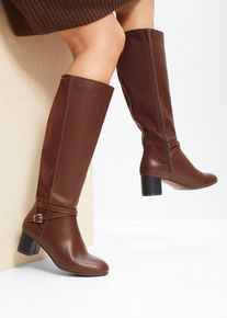 bonprix Stiefel, braun, Gr.39, Zeitloser Weitschaftstiefel mit dekorativer Schnalle, aus Vegan