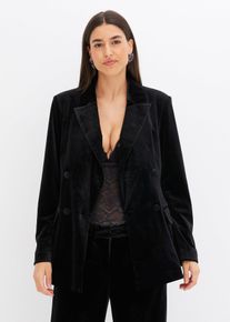 bonprix Blazer aus softem Samt, schwarz, Gr.42, Modischer, zweireihiger Blazer aus softem Samt, aus Samt