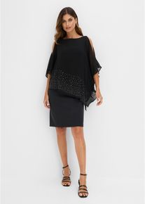 bonprix Etuikleid mit Glitzersteinen, schwarz, Gr.42, Apartes Lagen-Kleid mit opulenter Glitzersteinapplikation