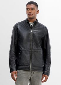 bonprix Lederjacke aus Lammnappa mit Rei&szlig;verschluss-Taschen, schwarz, Gr.48/50 (M), Zeitlose Echtlederjacke mit Rei&szlig;verschlusstaschen, aus Glattleder