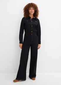 bonprix Twill-Overall mit Bequembund aus Baumwoll-Mix, schwarz, Gr.48, L&auml;ssiger Twill-Overall mit Bequembund aus elastischem Baumwoll-Mix, 97% Baumwolle