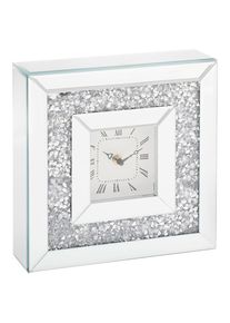 Ambia Home Tischuhr, Silber, Glas, Holzwerkstoff, 25.5x25.5x6.5 cm, Dekoration, Uhren, Tischuhren
