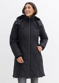 bonprix Kurzmantel mit Diamant- Steppung und seitlichen Zippern, schwarz, Gr.52, Modischer Kurzmantel mit Kapuze in Steppmuster