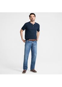 LANDS' END Kurzarm-Super-T Henleyshirt f&uuml;r Herren, Herren, size: regular, Blau, Baumwolle, by Lands' End
