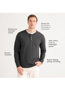 LANDS' END Super-T Langarm-Henleyshirt f&uuml;r Herren, Classic Fit, Herren, size: regular, Schwarz, Baumwolle, by Lands' End