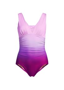 LANDS' END Shape-Badeanzug mit V-Ausschnitt SLENDER f&uuml;r Damen in F-Cup, Damen, size: regular, Lila, Nylon-Mischung, by Lands' End