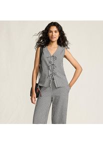 LANDS' END &Auml;rmelloses Gingham-Top mit Schn&uuml;rung f&uuml;r Damen, Damen, size: regular, Schwarz, Baumwolle/Polyester/Baumwoll-Mischung, by Lands' End