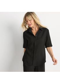 LANDS' END Kurz&auml;rmeliges Crinkle-Hemd f&uuml;r Damen, Damen, size: regular, Schwarz, Nylon/Viskose, by Lands' End