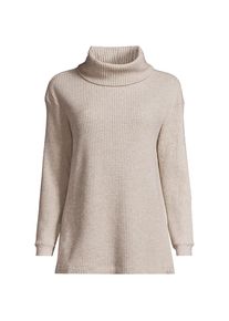 LANDS' END Langer Waffelstrick-Pullover mit Wasserfallkragen, Damen, size: regular, Grau, Baumwoll-Mischung/Polyester-Mischung, by Lands' End